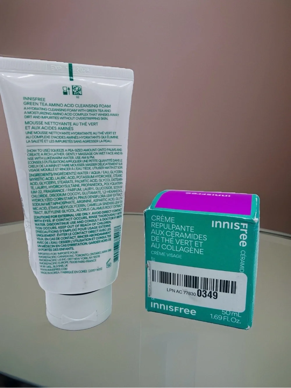 Innisfree Green Tea Seed Hyaluronic Cream 50ml + Amino Acid Cleansing Foam 5 Oz.